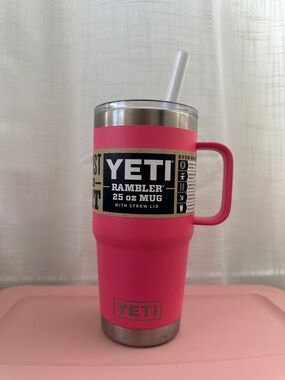 Yeti Rambler 25 oz Mug in Tropical Pink with Handle